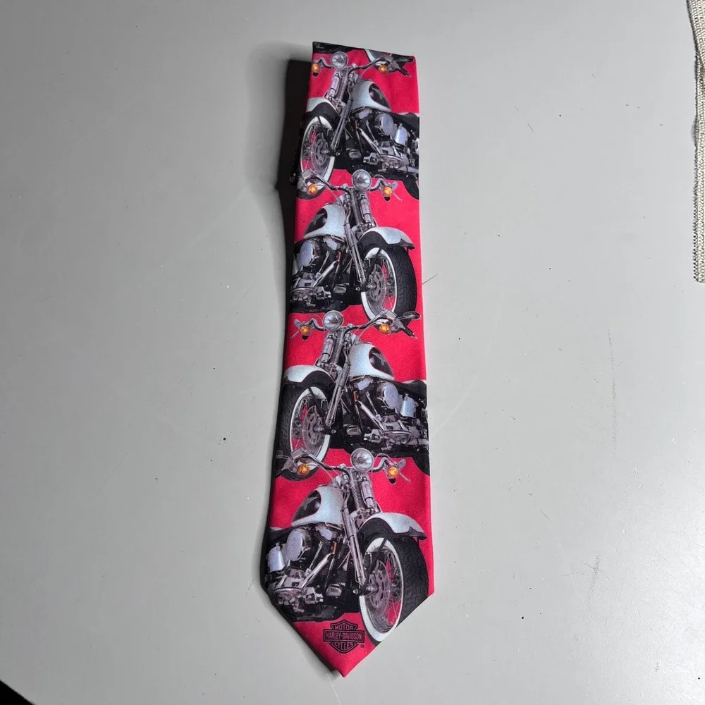 Vintage 1994 Ralph Marlin Harley‎ Davidson Custom Softail Red Motorcycle Tie USA